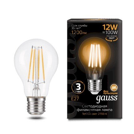 Лампа Filament А60 12W 1200lm 2700К Е27 LED