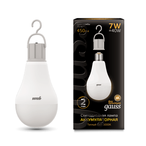 Лампа A60 7W 450lm 3000K E27 с Li-Ion аккумулятором LED