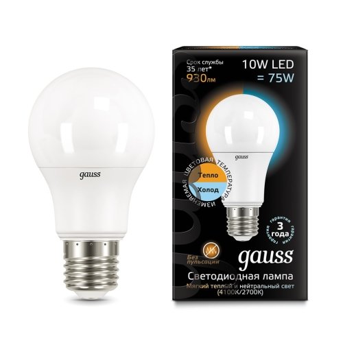 Лампа  A60 10W 930lm 3000K/4100K E27 изм.цвет.темп. LED