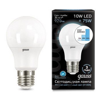 Лампа A60 10W 920lm 4100K E27 шаг. диммирование LED