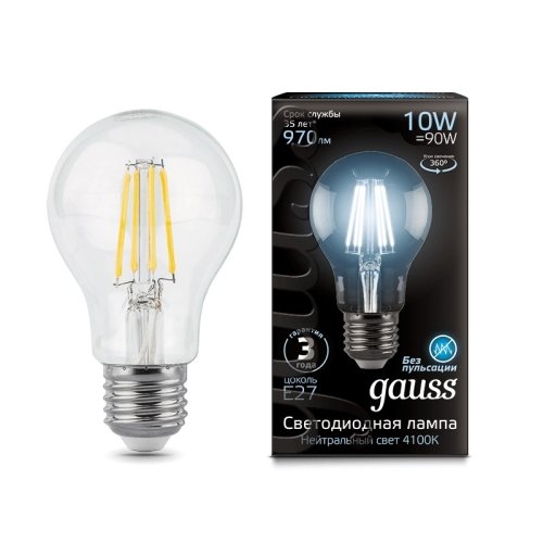 Лампа Filament А60 10W 970lm 4100К Е27 LED