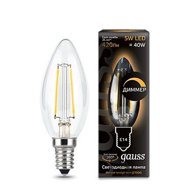 Лампа Filament Свеча 5W 420lm 2700К Е14 диммируемая LED
