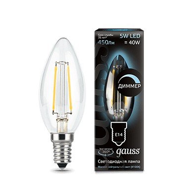 Лампа Filament Свеча 5W 450lm 4100К Е14 диммируемая LED