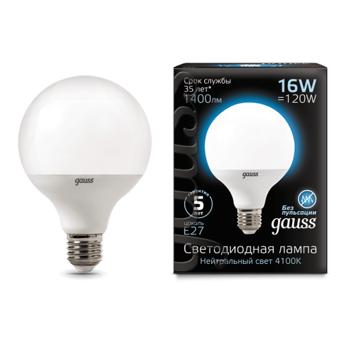 Лампа Gauss G95 16W 1400lm 4100K E27 LED 1/20