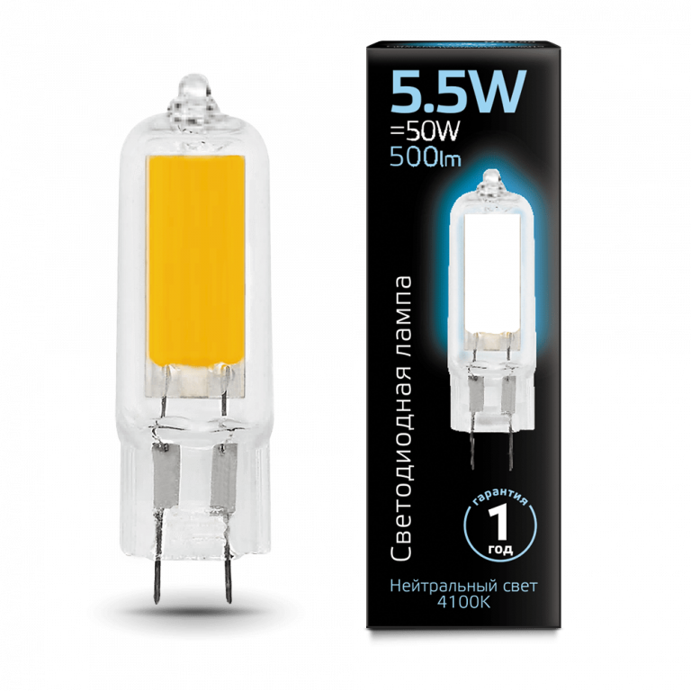 Лампа G4 AC220-240V 5.5W 500lm 4100K стекло LED