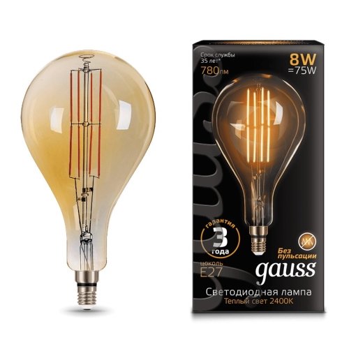 Лампа Filament А160 8W 780lm 2400К Е27 golden straight LED