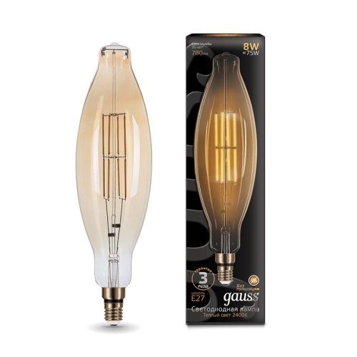 Лампа Filament BT120 6W 780lm 2400К Е27 golden straight LED