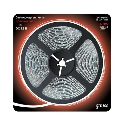 Лента LED 2835/60-SMD 4.8W  12V DC красный IP66 (блистер 5м)