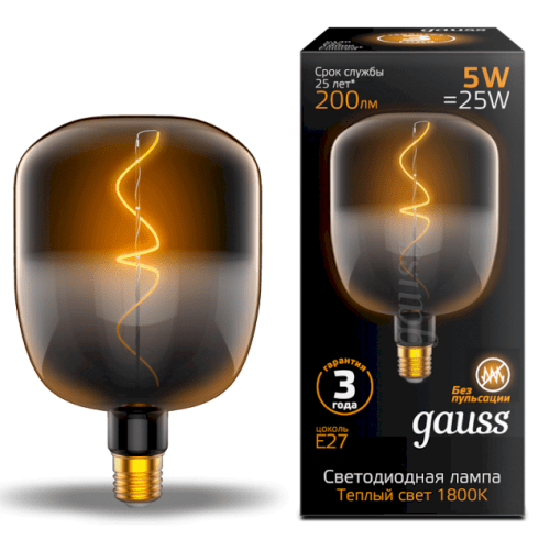 Лампа Filament V140 5W 200lm 1800К Е27 black-clear flexible LED
