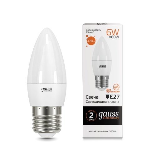 Лампа Elementary Свеча 6W 420lm 3000K Е27 LED