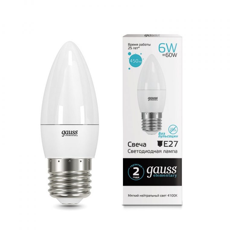 Лампа Elementary Свеча 6W 450lm 4100K Е27 LED