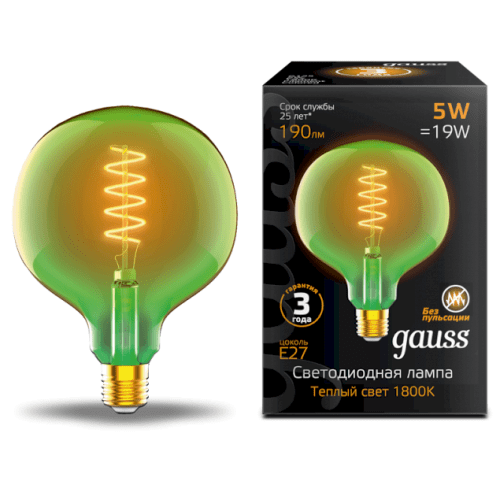 Лампа Filament G125 5W 190lm 1800К Е27 green flexible LED