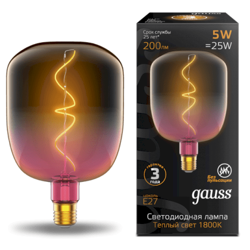 Лампа Filament V140 5W 200lm 1800К Е27 pink-clear flexible LED