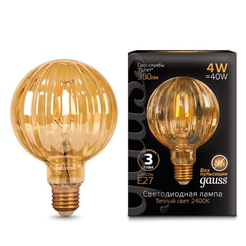 Лампа Filament G100 4W 380lm 2400К Е27 golden Baloon LED
